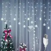 Lapamax 2er-Set Schneeflocken Lichterkette 3M 96LEDs USB Lichterkette Weihnachten Innen Deko, Weiß