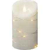 Konstsmide LED Echtwachskerze, cremeweiß, mit 3D Flamme und silberfarbenem Draht umwickelt, 4h und 8h Timer, 1 bernsteinfarbene Diode / 12 LED Tropfen,