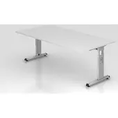 Hjh OFFICE PRO MEGA 2E S - 200 x 100 höhenverstellbar Weiß/Silber