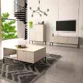 Lomadox Wohnzimmer Set 3-teilig modern in kaschmir mit gefrästen Fronten ANGERA-140