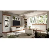 IMV Landhaus Wohnwand 577cm pinie weiß / wotan eiche Anbauwand Bücherregal