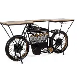 Natur24 Bar Konsole Motorrad Replica Schwarz Gold Mango 183x43x89