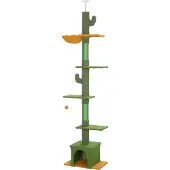 Dopwii Höhenverstellbarer Kratzbaum 230-275 cm, platzsparend, Spielzentrum mit Hängematte, Grün