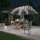 PUEAZU Pavillon mit LED-Lichterkette 3x3 m Anthrazit Stoff - Pavillons & Partyzelte &31463