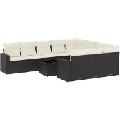 vidaXL 11-tlg. Garten-Sofagarnitur mit Kissen Schwarz Poly Rattan