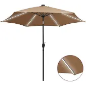 vidaXL Sonnenschirm mit LED-Beleuchtung und Alu-Mast 300 cm Taupe
