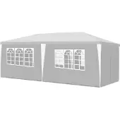 Fiqops Faziango Pavillon Partyzelt mit Seitenwänden, Reißverschlusstür & Fenstern, UV-geschützt, 3x6m Weiß