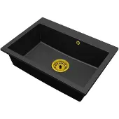 Brado Granit-Einbeckenspüle Elite 70 – Schwarz gesprenkelt mit goldenem Siphon