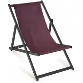 AllBags Holz-Liegestuhl Einfarbig Melange Rotwein mit schwarzem Gestell klappbar Garten Strand Balkon