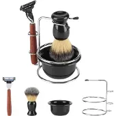 Lixada 4Pcs Rasierset Manuelles Rasiermesser Edelstahl Ständer Halter Pinsel Schüssel Set