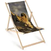 AllBags Holz Liegestuhl klappbar „Löwin“ – Gartenstuhl Relaxstuhl Sonnenliege Balkon Terrasse Tiermotiv