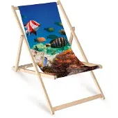 AllBags Holz Liegestuhl klappbar „Korallenriff“ – Gartenstuhl Relaxstuhl Sonnenliege Balkon Terrasse Meeresmotiv