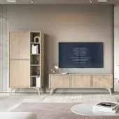 Lomadox Wohnwand beige, Fronten mit Fischgrätenmuster, FAREHAM-160, 2-teilig