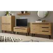 Furn.Design Wohnwand Ronson in Artisan Eiche und schwarz Wohnkombination skandinavisch 361cm