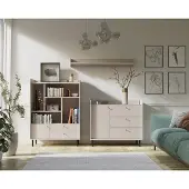 Lomadox Wohnzimmer Set in sandbeige, mit Highboard & Wandboard, 3-teilig -GORICA-133