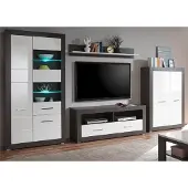 Furn.Design Wohnwand "Briard" in weiß Hochglanz und grau Stone Wohnkombination 4-teilig
