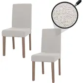 Mendler 2er-Set Esszimmerstuhl Littau, Stuhl Küchenstuhl Hochlehner, Stoff/Textil Bouclé Holz creme, naturfarbene Beine