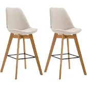 CLP 2er Set Barhocker Metz Stoff mit Rückenlehnen und Fußstütze | Farbe creme Gestell Farbe natur