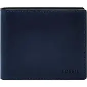 Fossil Leder Geldbörse Derrick RFID Large Coin Pocket Bifold Insignia Blue dunkelblau