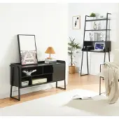 En.casa Möbelset ‘Storfjord’ 2-tlg. 1x Schreibtisch und 1 TV Schrank Metall Schwarz