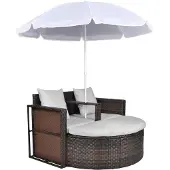 vidaXL Gartenbett mit Sonnenschirm Braun Poly Rattan