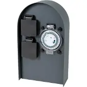 Grafner Edelstahl Design Gartensteckdose mit Zeitschaltuhr 2 Steckdosen, anthrazit, ON/AUTO, 3600 Watt, Pulverbeschichtung, Energiesäule Timer Mehrfach Metall Außen Steckdose 2-Fach schwarz lackiert