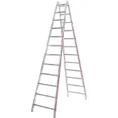 Hymer Sprossenstehleiter, beidseitig begehbar, 2x12 Sprossen, senkr. Höhe 3,30 m, Reichhöhe 4,60 m, Gewicht 13,6 kg