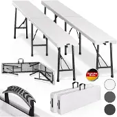 Casaria 2er Set Bierbank Klappbar 8 Personen 183cm Kunststoff Klappbank Faltbar Biergarten Campingbank Bierbänke Bierbankgarnitur Gartenbank Weiß