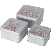 Boltze 3tlg Set Geschenkdose Magnus eckig 9-12cm Metall Plätzchenbox Weihnachtskekse