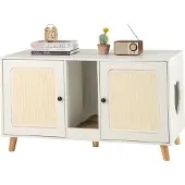 Costway Katzenschrank für Katzentoilette, Katzenhaus Beistelltisch mit 2 Türen, Kratzbrett, 2 Sisal-Kratzmatten & Eingang 108x50x60cm Weiß