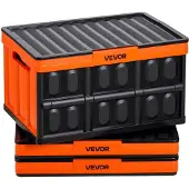 Vevor Klappbox 45 L 3er-Pack, Faltbare Aufbewahrungsboxen aus Kunststoff, Stapelbare Klappkörbe mit Deckel, Tragkraft 20 kg pro Box, Klappkiste, Ideal für Haushaltsorganisation, Orange & Schwarz
