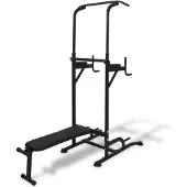 Syfax dkd-home-decor Power Tower Klimmzugstation mit Sit-Up-Bank und Beinpresse, Schwarz, 94 x 104 x 182-235 cm