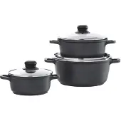 Homeware 3-teiliges Topfset aus Aluminium in Schwarz mit 16 cm, 20 cm und 24 cm Durchmesser