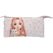 Depesche 13960 TOPModel Blooming Kitty - Fächerschlamper in Lila, mit Model Motiv, Blumen Muster und Katze, Mäppchen mit 3 Fächern und Reißverschluss