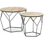 VS VENTA-STOCK 2er-Set Couchtische RIGA mit Naturholzplatte und schwarzem Metallgestell