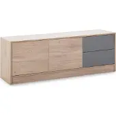 VS VENTA-STOCK Tv Möbel Panama 2 Schubladen 2 Türen, Farbe Holz und Grau, 136 cm (B) 40 cm (T) 51 cm (H)