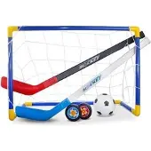Bavytoy Sportspielzeug Garten Tor Set mit Hockeyschlägern und Fußball, 60x29x41 cm, tragbar & leicht montierbar