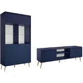 Feldmann-Wohnen Wohnzimmer-Set Rose Wohnwand Ausführung wählbar,1 Vitrine, 1 Lowboard,marineblau