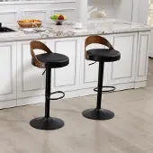 MODFU 360° drehbarer Barhocker 2-teiliges Set höhenverstellbar mit Rückenlehne und PolyurethanPolsterung Schwarz