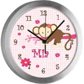 CreaDesign Kinderzimmer Funkwanduhr, Funkuhr Wanduhr Kinder, Affe rosa 25 cm