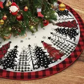 Meoiruery Weihnachtsbaumrock 122 cm rot/schwarz kariert, festlicher Weihnachtsfußwärmer