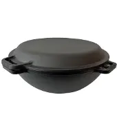 ROBARI Kazan Gusseisen 15 Liter Kasan mit Grillpfannendeckel aus Gusseisen Wok Asia