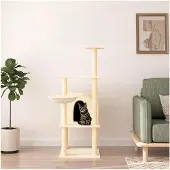 Markenlos Kratzbaum mit Sisal-Kratzsäulen Creme 132 cm