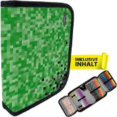 Itenga Schüler-Etui Mäppchen Pixel 28 teilig (gefüllt) 1-Zipper