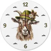 Speecheese Ziege mit alpenländischem Trachtenhut Wanduhr aus Alu