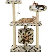 Markenlos Katzen-Kratzbaum Sisal 95 cm Beige mit Pfoten-Aufdruck
