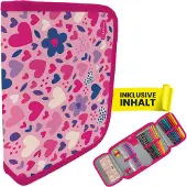 Itenga Schüler-Etui Mäppchen Herzen 28 teilig (gefüllt) 1-Zipper