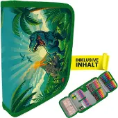 Itenga Schüler-Etui Mäppchen Dinosaurier Dino World 28 teilig (gefüllt) 1-Zipper