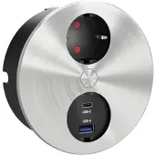 NABER Duplex E Doppel USB A+C, Steckdosenelement, rund, mit Schukosteckdose, Edelstahl