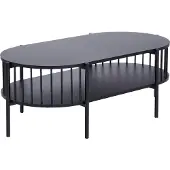 Beliani Couchtisch Schwarz MDF-Platte mit Metallbeinen Ablagefach Oval Niedrig Offen Gitter-Optik Retro Wohnzimmertisch Sofatisch Kaffeetisch